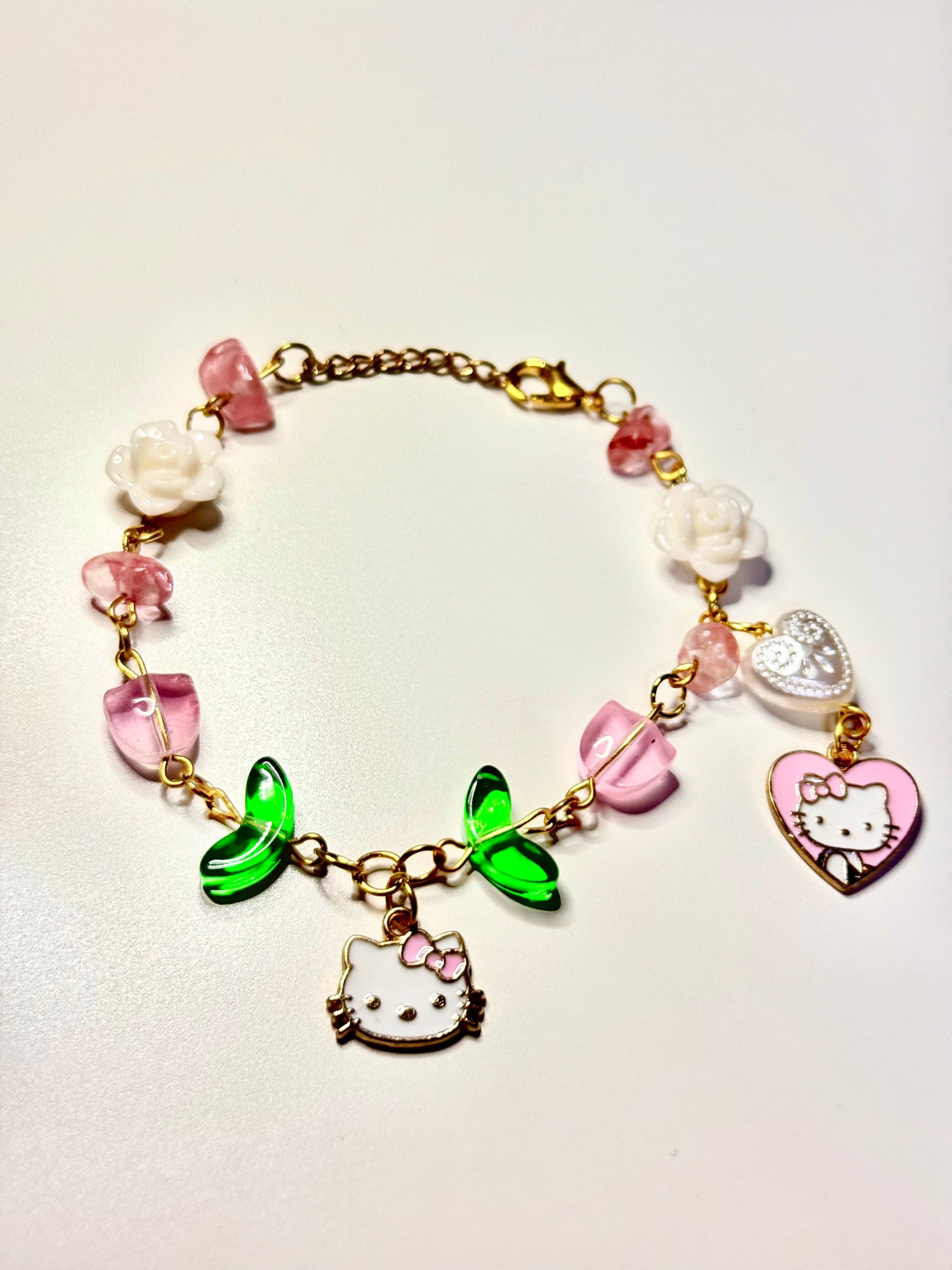 Hello Kitty rose quartz inspired charm bracelet